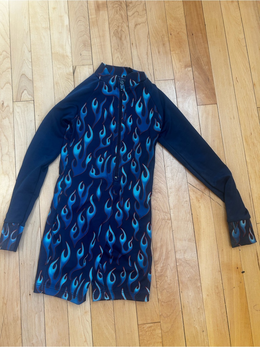 Kids Navy Blue Flame Long-Sleeve Swim Suit